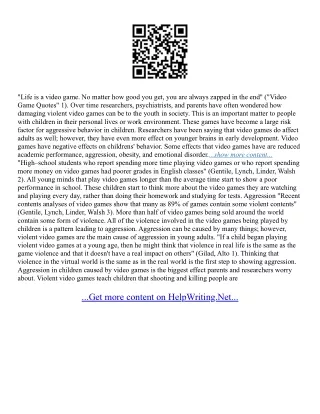 Essay About Violent Video Games