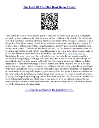 Lord Of The Flies Essay Introduction