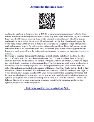 Archimedes Essay