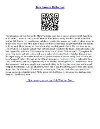 The Adventures Of Tom Sawyer Essay