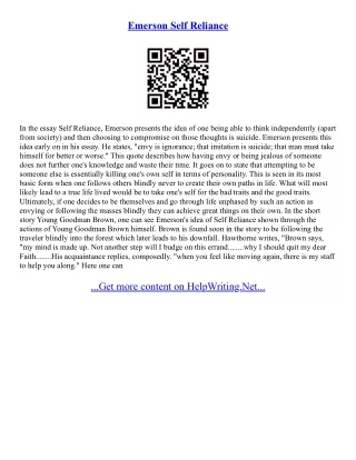 Emerson Essay Self Reliance