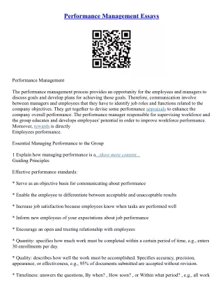 Essay On Performance Management