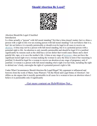 Should Abortions Be Legal Essay