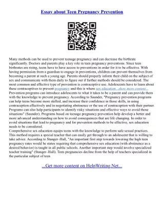 Teenage Pregnancy Essay