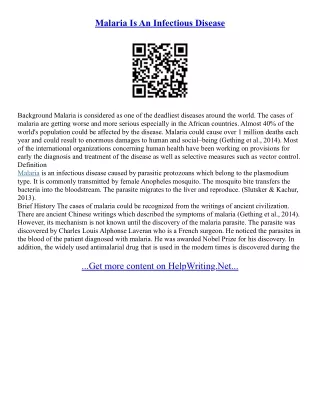 Malaria Essay