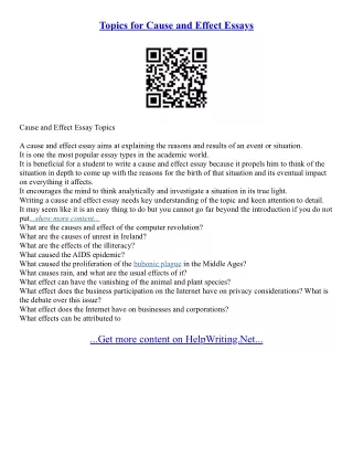 Example Of Cause And Effect Essay