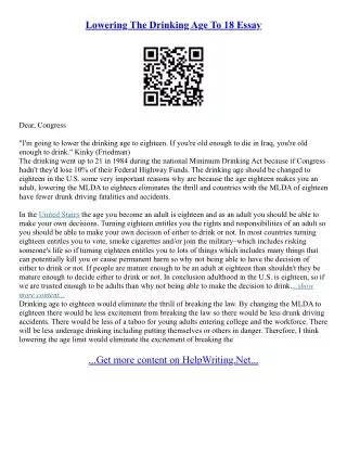 Lowering The Drinking Age To 18 Essay