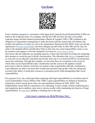 Essay On Csr
