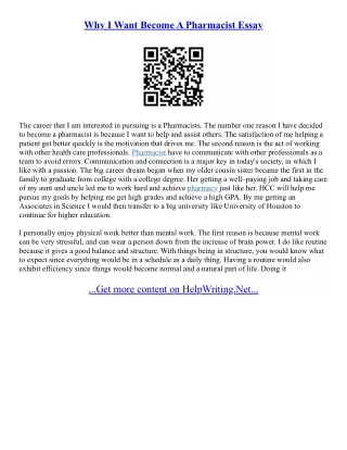 Pharmacy Admission Essay Samples