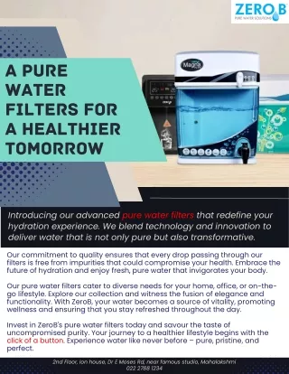 A Pure Water Filters for a Healthier Tomorrow