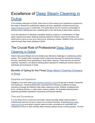 Excellence of Deep Steam Cleaning in Dubai