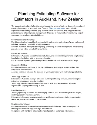 Plumbing Estimating Software for Estimators in Auckland, New Zealand