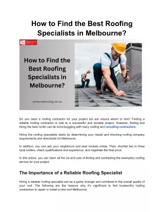 How to Find the Best Roofing Specialists in Melbourne?