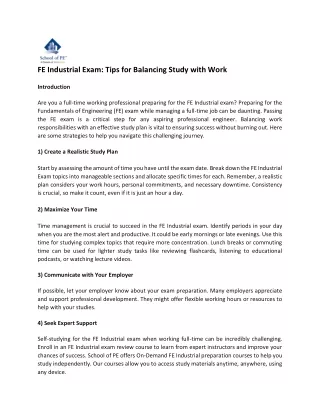 FE Industrial Exam Tips for Balancing Study with Work