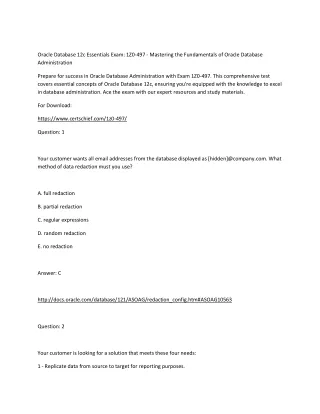 Oracle Database 12c Essentials Exam: 1Z0-497 - Mastering the Fundamentals of Ora