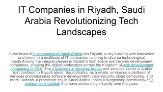 IT Companies in Riyadh, Saudi Arabia Revolutionizing Tech Landscapes