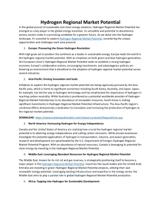 Hydrogen Regional Market Potential