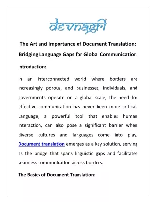 The Art and Importance of Document Translation Bridging Language Gaps for Global Communication