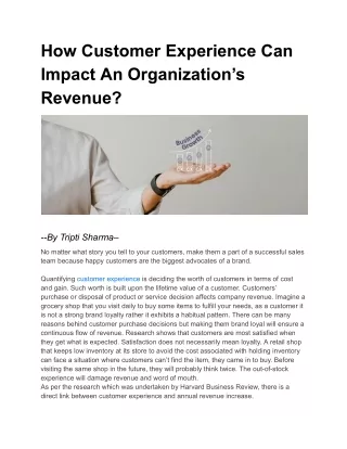 How Customer Experience Can Impact An Organization’s Revenue