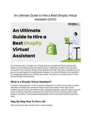 An Ultimate Guide to Hire a Best Shopify Virtual Assistant