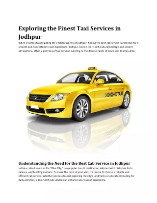 Exploring the Finest Taxi Services in Jodhpur