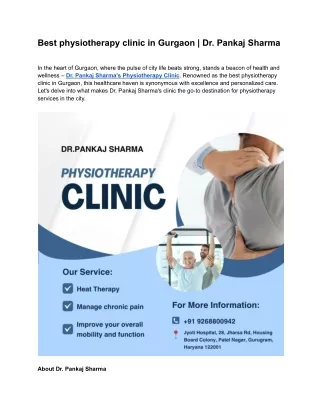 Best physiotherapy clinic in Gurgaon | Dr. Pankaj Sharma.