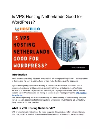 Is VPS hosting Netherlands good for WordPress