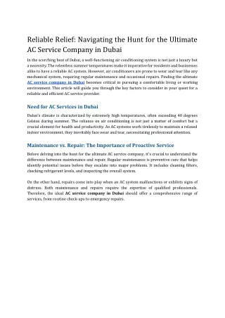 Reliable Relief_ Navigating the Hunt for the Ultimate AC Service Company in Dubai