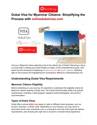 Dubai Visa for Myanmar Citizens - Simplifying the Process with onlinedubaivisa