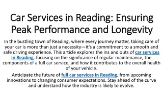 Car Services in Reading Ensuring Peak Performance and Longevity