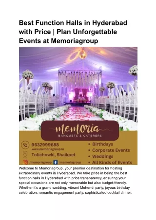 Best Function Halls in Hyderabad with Price _ Plan Unforgettable Events at Memoriagroup