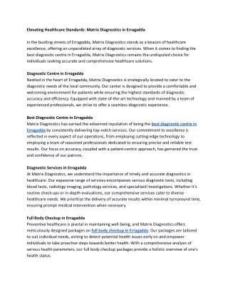 Elevating Healthcare Standards: Matrix Diagnostics in Erragadda