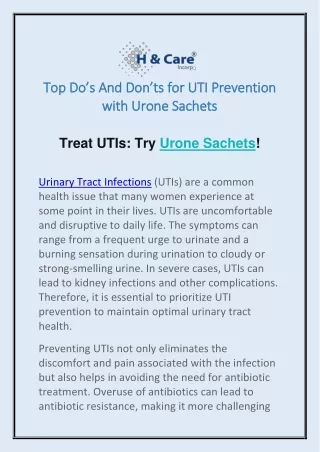 Top Do’s And Don’ts For UTI Prevention With Urone Sachets