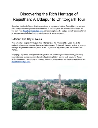 Discovering the Rich Heritage of Rajasthan_ A Udaipur to Chittorgarh Tour