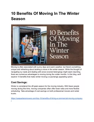 10 Benefits Of Moving In The Winter Season