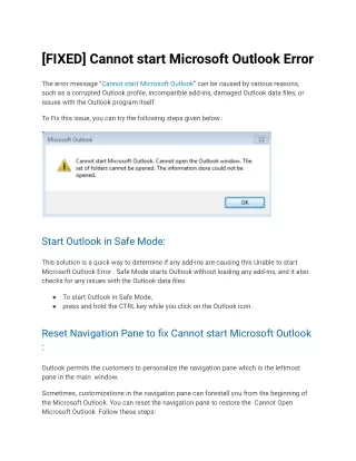 [FIXED] Cannot start Microsoft Outlook Error