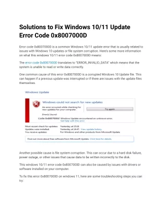 Solutions to Fix Windows 10_11 Update Error Code 0x8007000D