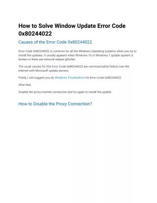 How to Solve Window Update Error Code 0x80244022