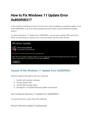 How to Fix Windows 11 Update Error 0x800f0831