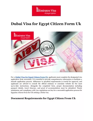 Dubai Visa for Egypt Citizen Form Uk