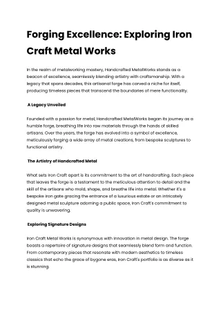 Forging Excellence- Exploring Iron Craft Metal Works