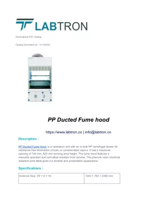 PP Ducted Fume hood