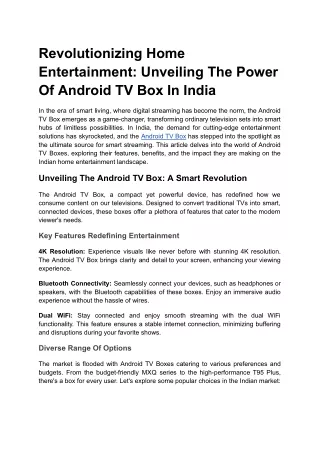 Revolutionizing Home Entertainment: Unveiling The Power Of Android TV Box In Ind