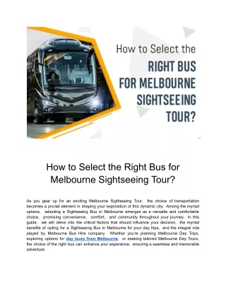 Picking the Ideal Bus for Your Melbourne Sightseeing Expedition