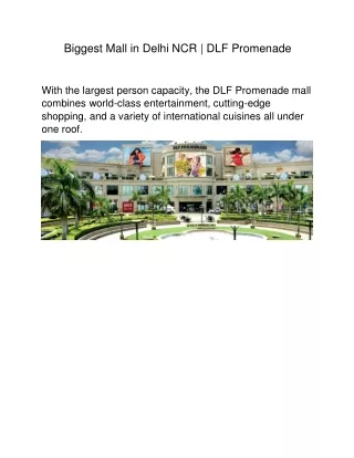 Biggest Mall in Delhi Ncr  | DLF Promenade