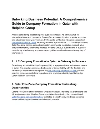 Unlocking Business Potential_ A Comprehensive Guide to Company Formation in Qatar with Helpline Group