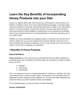 Learn the Key Benefits of Incorporating Honey Products into your Diet