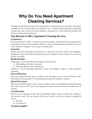 Why Do You Need Apartment Cleaning Services
