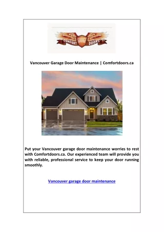 Vancouver Garage Door Maintenance | Comfortdoors.ca