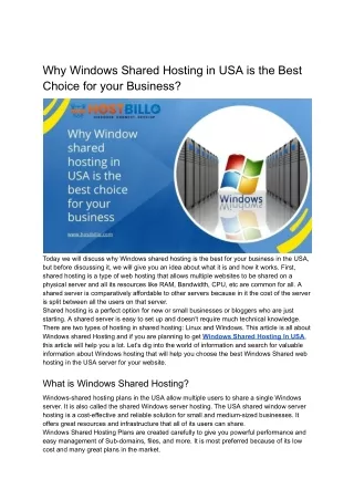 Why Windows Shared Hosting in USA is the Best Choice for your Business